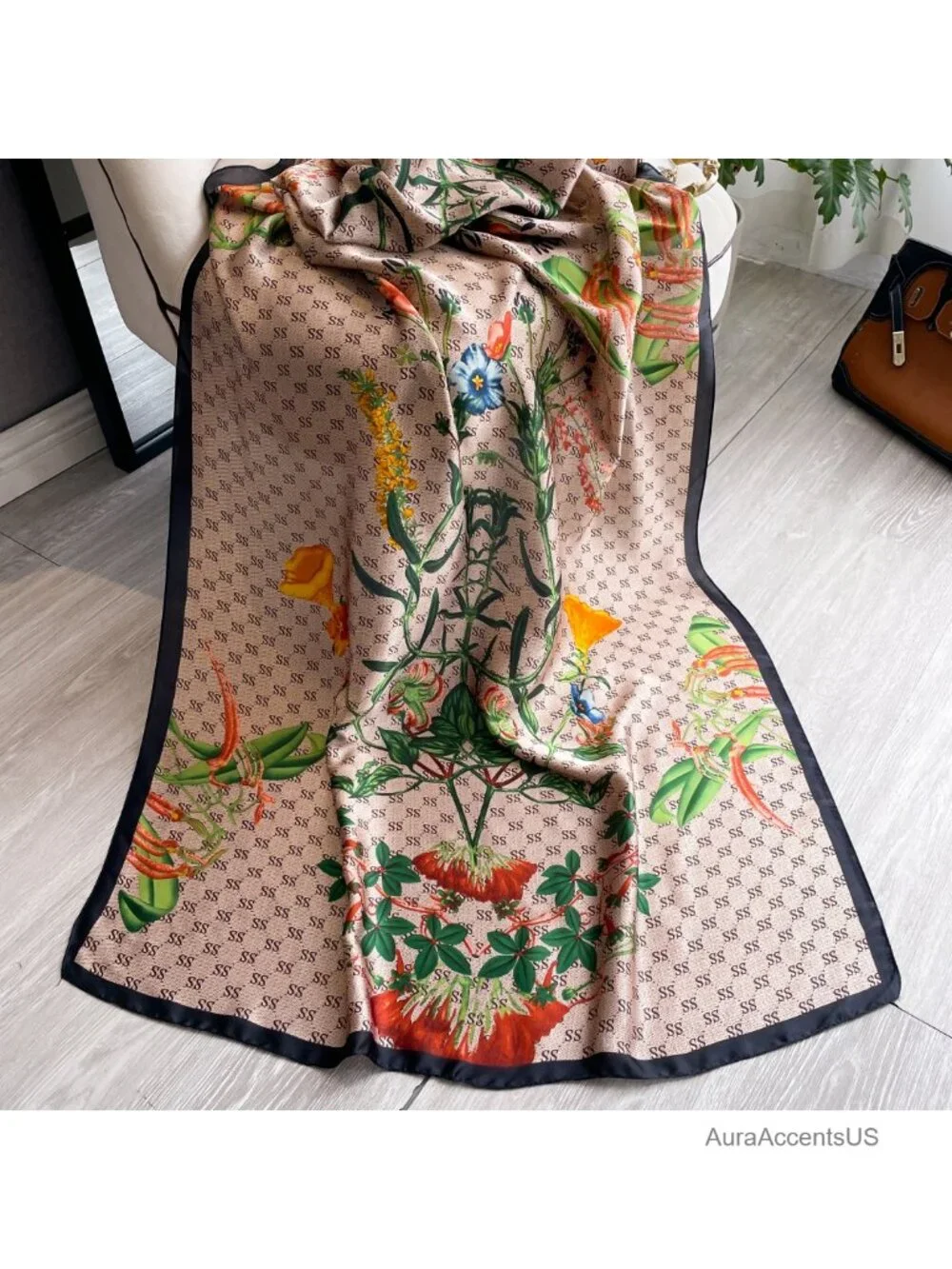 Elegant Silk Scarf Shawl for Women Lightweight Floral Satin Scarf Trendy Silky